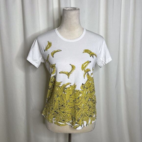 See by Chloe Banana Graphic Print T-Shirt White Yellow Women's 6 Vintage Y2K - Picture 2 of 15